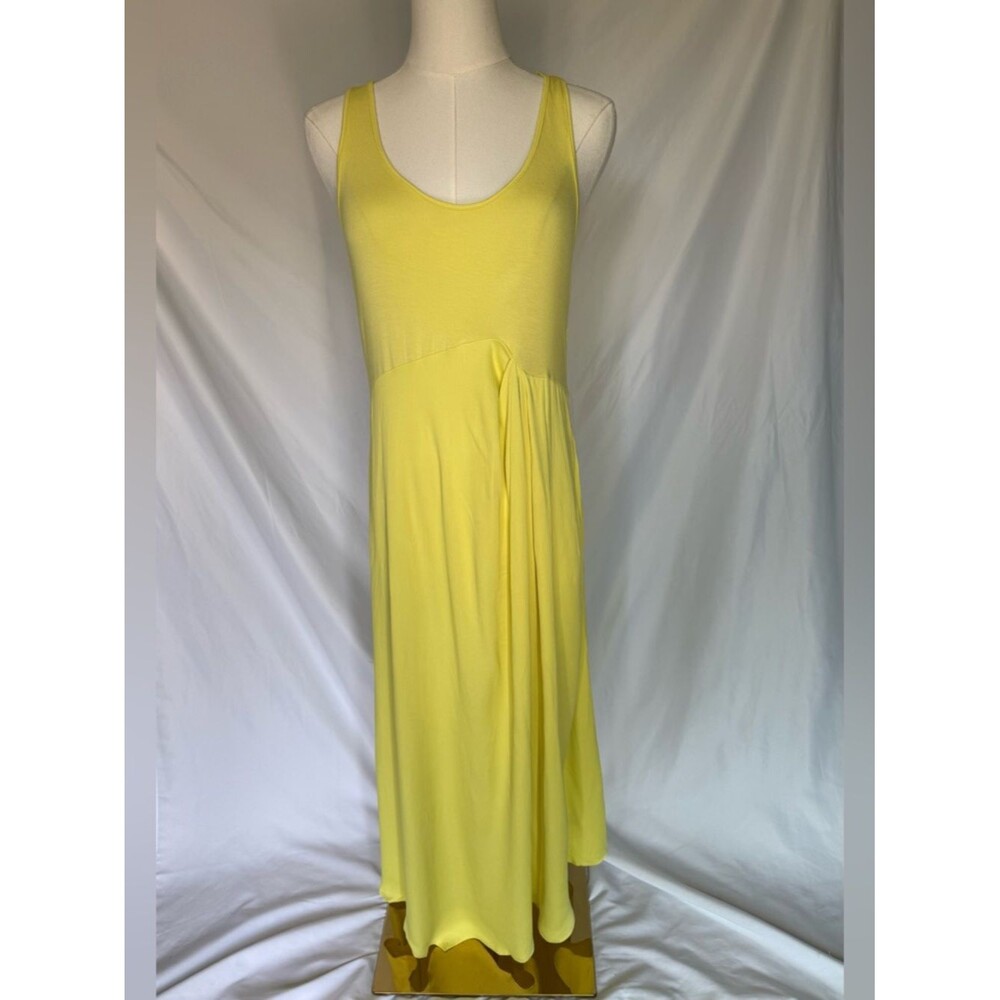 By Anthropologie Gemini Sleeveless Maxi Dress Chartreuse Yellow Pleat Waist